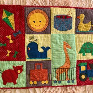 Handmade Baby Quilt Patchwork Cotton Blanket Multicolor Square Design Crib